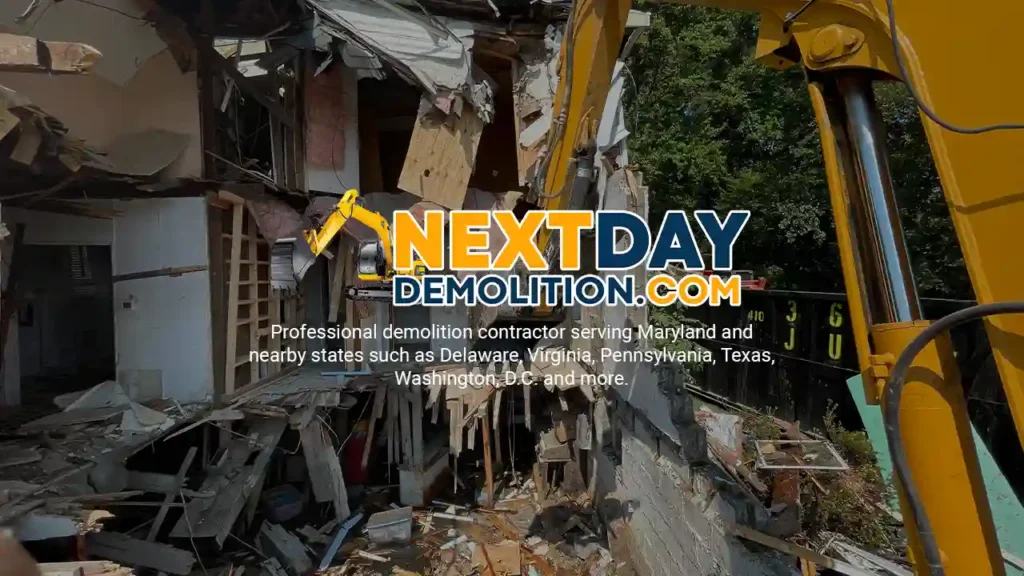Demolition Company and Contractor in %customfield(geo-page-location)%, %customfield(town_state_abbreviation)%%customfield(state_abbreviation)% House demolition in New Market, Maryland by Next Day Demolition Company.