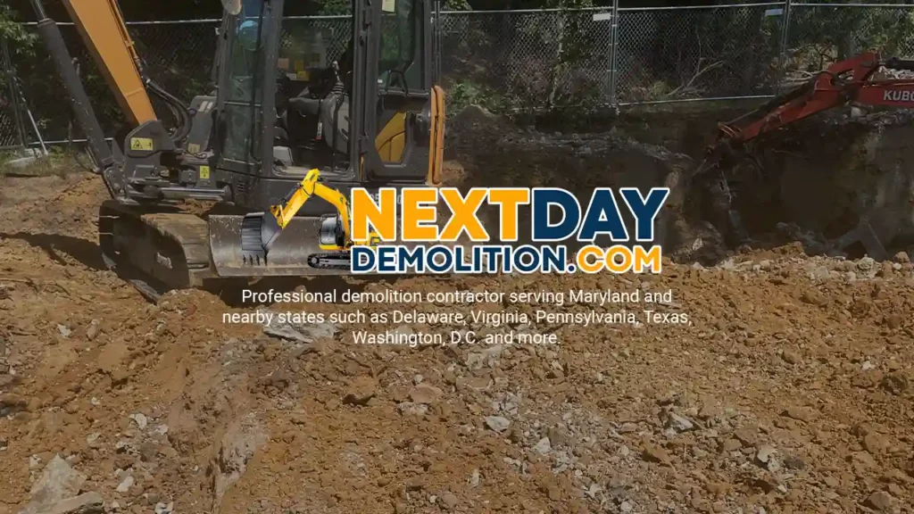 Demolition Company and Contractor in %customfield(geo-page-location)%, %customfield(town_state_abbreviation)%%customfield(state_abbreviation)% Next Day Demolition grading the site after house demolition in Perryville, Maryland.