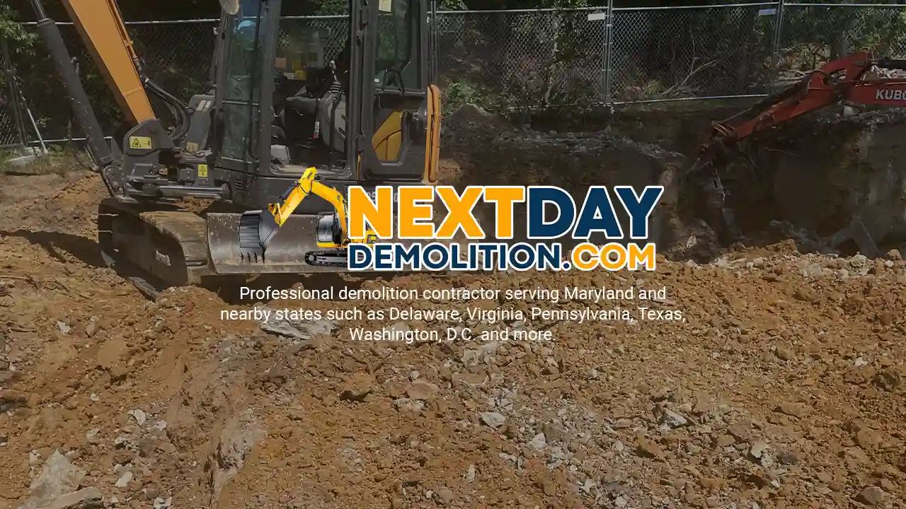 Next Day Demolition grading the site after house demolition in Perryville, Maryland.