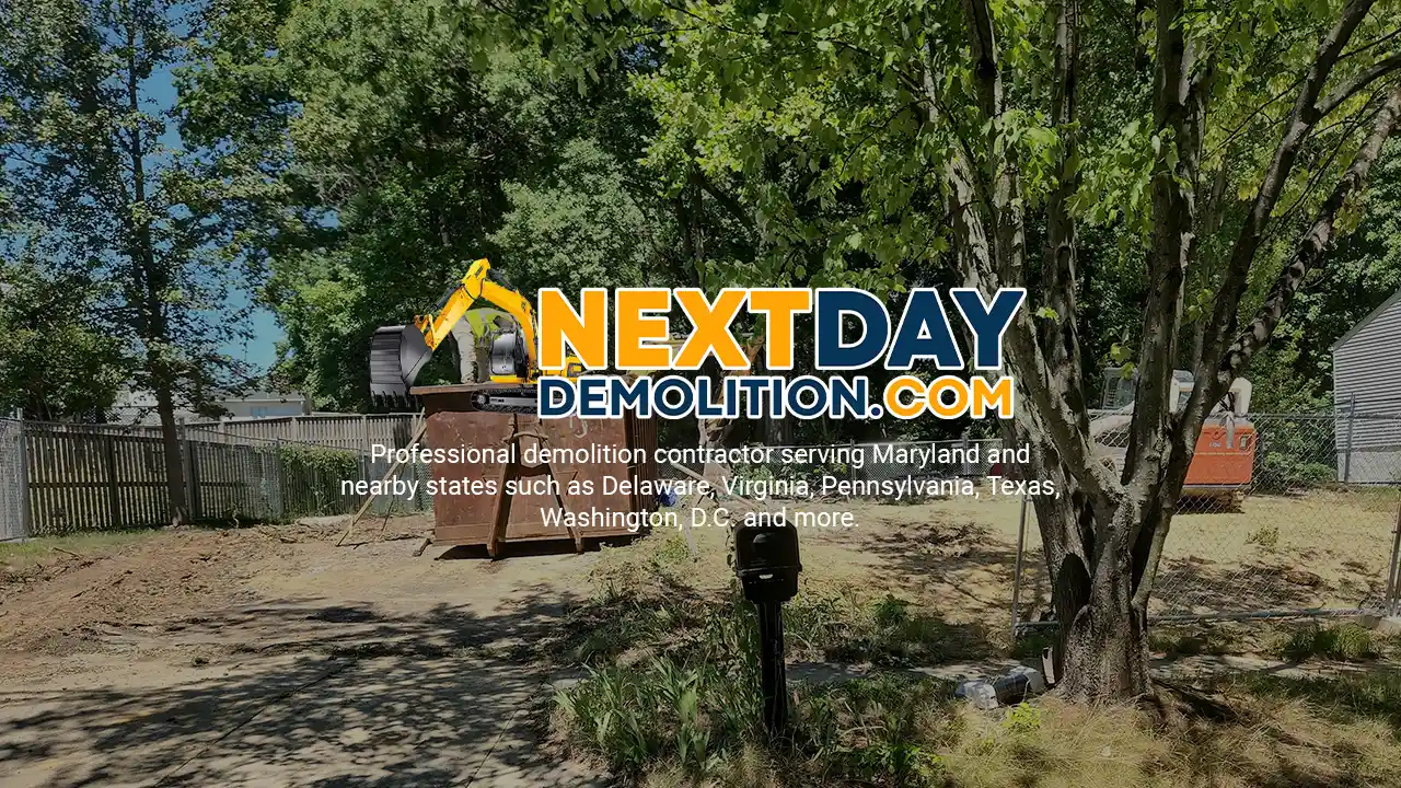 Next Day Demolition hauling away the debris after full house demolition in Saint James, Maryland