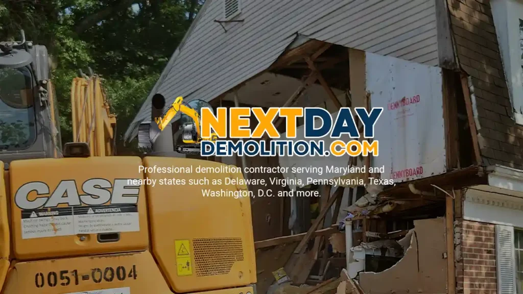 Demolition Company and Contractor in %customfield(geo-page-location)%, %customfield(town_state_abbreviation)%%customfield(state_abbreviation)% Next Day Demolition Company demolishing a house in Somerset County, Maryland